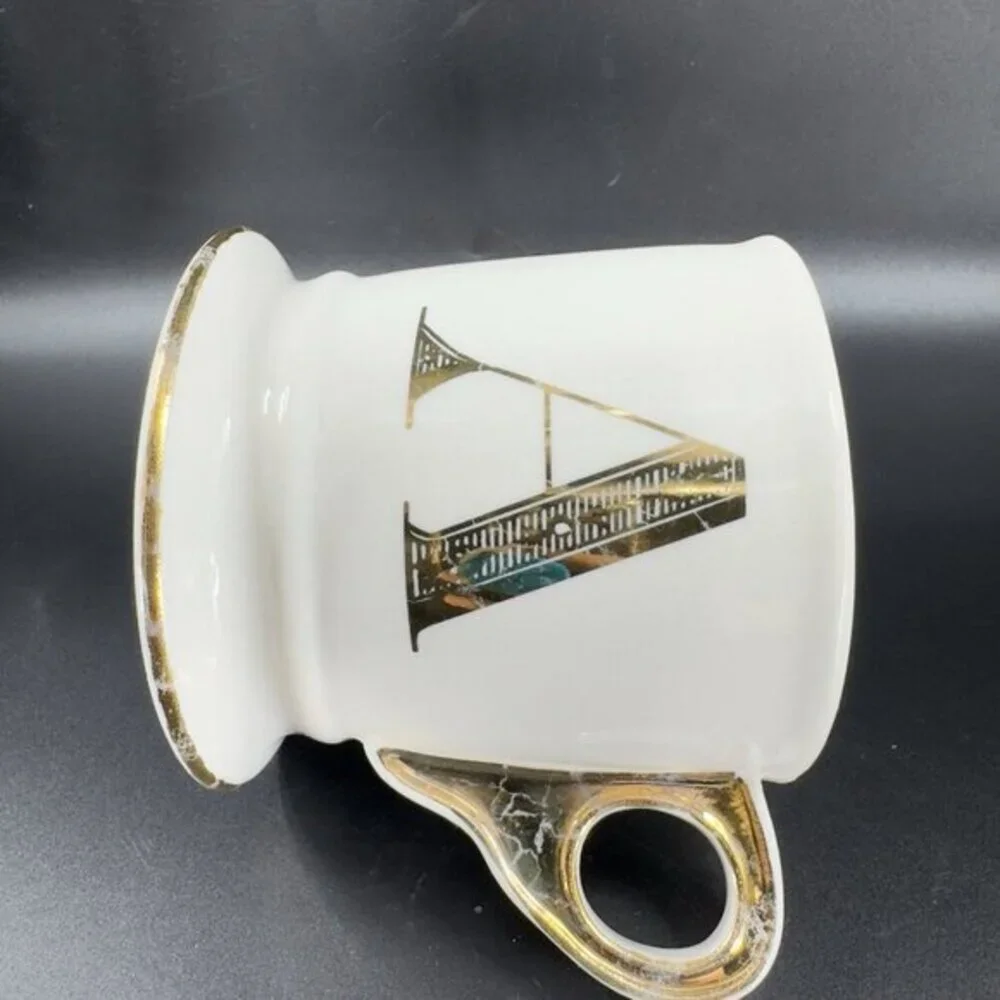 Anthropologie Letter A Initial Gold‎ Monogram White Coffee Mug Cup Ceramic Mug